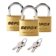 ® 3Pcs Pack Heavy-Duty Solid Brass Padlocks with Same Keys 4Pcs, Weather Proo...
