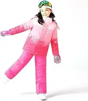 [7HAHA3] Girls Gradient Velvet Lining Snowsuit Teen Snowboard Ski Jacket Pants Set Children Coat Warm in -30°C (-22℉)
