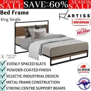 Metal Bed Frame King Single Size Beds Base Platform Modern Slatted Black Wood AU