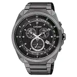 CITIZEN ECO-DRIVE 未來科技三眼計時大徑面腕錶/黑面黑鋼/AT2155-58E