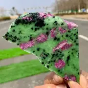 108G Natural green Ruby zoisite (anylite) slice crystal slab sample Healing