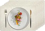 Waterproof Faux Leather Placemats Set of 6 - Non-Slip Heat-Resistant Table Mats for Indoor & Outdoor Use, Easy Clean Beige Dining Mats 43x30cm