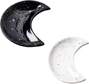 Fabselection Modern Ceramic Moon-Shaped Jewelry Dish Tray, Decorative Mini Display for Dressing and Dining Tables