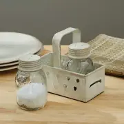 GRATER CADDY MASON JAR SALT & PEPPER SET Country Antiqued Distressed White Park