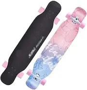 Sports Longboard Skateboard, 46" 8-Layer A-Level Maple Double-tilt Plain Flower Pattern Professional Dance Board Suitable for Beginner Girls