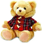 KEEL SOFT TOY HAMISH SCOTTISH BEAR 25 cm TALL WITH STEWART TARTAN DUFFLECOAT