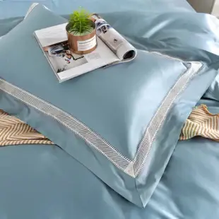 Betrise以佛索-灰藍 加大 頂級500織紗長纖精梳匹馬棉四件式薄被套床包組