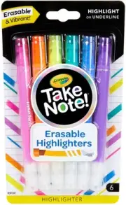 2 Pack Crayola Take Note! Erasable Highlighters 6/Pkg58-6504
