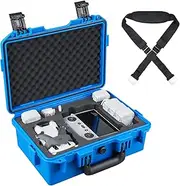 Lykus Titan MM410 Waterproof Hard Case for DJI Mini 4 Pro/Mini 3/Pro and RC2/RC/RC-N2/N1, Blue with Shoulder Strap, Support 7 Batteries and RC Lanyard [CASE ONLY]