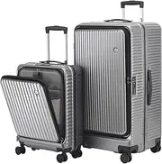 [Kaleenie] 2 pieces 20/29 Aluminum Frame Carry On and Checked Luggage Set with Side Opening,Lightweight Hardshell ABS+PC Trunk Suitcase with TSA Lock,360° Universal Wheels & Adjustable Handle,Dark Gray