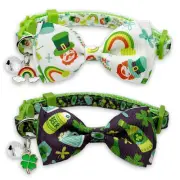 2 Pack St. Patrick Day Cat Collar with Bow TieHoliday Kitty Kitten Collar