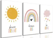 3 Pcs Boho Nursery Canvas Wall Art Dream Big Be Brave Shine Bright Bohemia Sun R