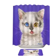 Heterochromia Eyes White Grey Kitty Cat Shower Curtain