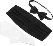 [LIFKOME] Wedding Accessory: Black/white Formal Bow Tie and Pocket Square Set for Men