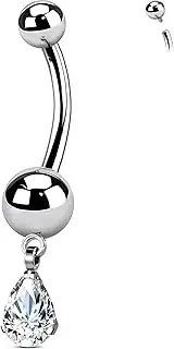 [OUFER Body Piercing] 10/12/14/16mm Internally Titanium Belly Bars 14G Navel Piercing Jewellery Dangle Belly Button Piercing Navel Bars Teardrop CZ Belly Button Bars Belly Button Ring