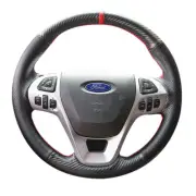 Carbon Fiber&Leather Steering Wheel Hand-stitch on Wrap Cover For Ford Explorer