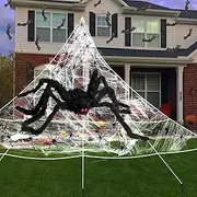 Giant Spider Web Scary Halloween Decorations, 275" Triangular Spider Web + 59 " Giant Spider + 100g Stretch Cobweb + 30 Mini Spiders for Outdoor Yard Lawn Home House Party Favors Decor Gift Supplies