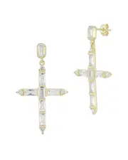 Chloe and Madison 14K Over Silver CZ Baguette Cross Drop Earrings