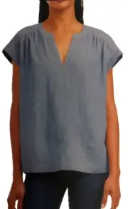 Splendid Ladies' Linen Blend Top, Blue, Large