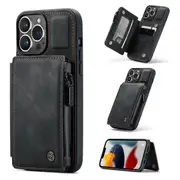 CaseMe Shockproof iPhone 13 Pro Leather Case Cover Wallet Apple 2021 [Black]