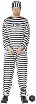 Smiffys Mens Convict Costume with Shirt Trousers and Hat, BlackWhite, Medium