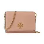 【TORY BURCH】TORY BURCH BRITTEN 金屬鏤空雙T LOGO牛皮磁釦式掀蓋鏈帶肩背包(粉紅)