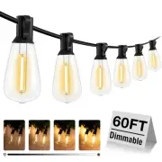 60FT LED Outdoor String Lights with Dimmer, Waterproof Patio Lights with ST38...
