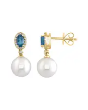 Effy Fine Jewelry 14K 0.78 ct. tw. Diamond & London Blue Topaz & 8mmmm Pearl Earrings NoSize NoColor