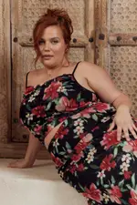 Black Floral Singlet Mesh Top Side Ruched