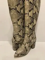 Sam Edelman Women Knee High Pointed Toe Boots Hai Size US 5.M Nude Snake Print