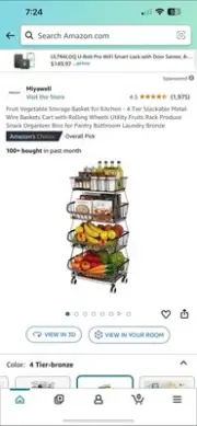 Fruit Vegetable Storage Basket for Kitchen - 4 Tier Stackable Metal Wire Bask...