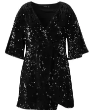 boohoo plus sequin twist front dress black UK18 US14 New Shirt Sleeve
