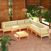 8 Piece Garden Lounge Set with Cream Cushions Solid Pinewood vidaXL