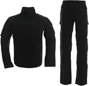 [Lanbaosi] Men's Tactical Combat Shirt and Pants Set Long Sleeve Multicam Woodland BDU Hunting Military Uniform 1/4 Zip