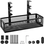 iXTRA Under Desk Cable Management Tray No Drill Cable Management Box with Clamp for Wire Organizer Under Table Wire Management Tray Cord Organizer Rack Basket for Office & Home Standing Desk Black