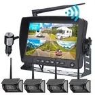 4x Wireless Magnetic Solar Powered Reversing Camera 7" DVR Monitor For Truck RV
