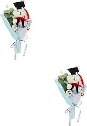 Cabilock 2pcs Plush Doctor Bear Graduation Bouquet Photo Prop Knitted Flower Bouquet Present
