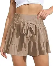 [Generic] Women's Flowy Shorts Elastic High Waisted Linen Shorts Woman Trendy Shorts for Summer