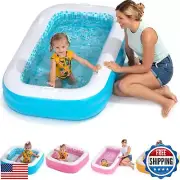 2-in-1 Inflatable Kiddie Pool, 65"x39"x10" (5'5") Soft Cushioned Floor, Handl