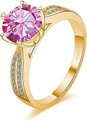[WAHZAUS] Dainty 3 Carat Moissanite Rings for Women Round Cut D Color VVS1 Lab Gold Diamond Rings for Women 925 Sterling Silver Moissanite Engagement Ring for Women