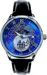 [DAXIAOYU] Luxury Men Watch Automatic Mechanical Gift Business Male Wristwatch Personality Unique Retro Fashion Earth Map Tough Guy Clock, Blue, Luxury