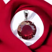 Natural Certified 33 + Ct Red Ruby Gemstone 925 Solid Silver Pendant Neckless