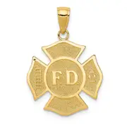 14k Yellow Gold Fire Department FD Badge Pendant