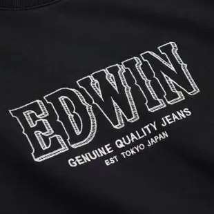 【EDWIN】男裝 LOGO框繡厚長袖T恤(黑色)