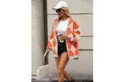 Jackey Argyle Print Button Down Cardigan - Orange