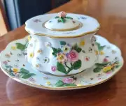 Vintage19th'c Large MEISSEN Flower Encrusted Inkwell & stand 1880'S home decore