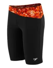 SPEEDO Nano Fracture PowerPlus Swim Jammer Shorts Black Orange Male Sz 26 28 34