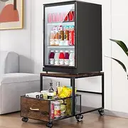 Mini Fridge Stand with Storage,Mobile Mini Fridge Cabinet Beverage Refrigerator Stand for Coffee Bar Dorm Fridge Cart for Compact Refrigerator Mini Fridge Organizer with Wheels Drawer Basket for Home
