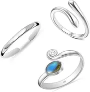 [Charmsy Silver] Charmsy 925 Sterling Silver Toe Rings for Women | Set of 3 Pcs Open Adjustable Toe Ring | Women's Toe Rings Summer Beach Foot Jewelry