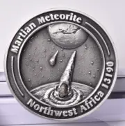 MARTIAN METEORITE INSIDE COLLECTORS COIN 0151, NORTH WEST AFRICA 13190 MT220